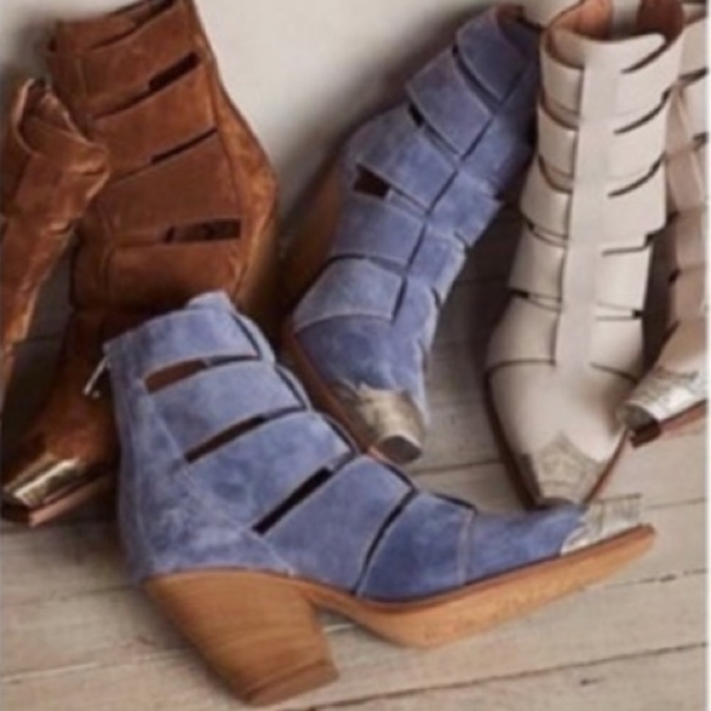 Free People Brayden Fisherman Western Boots in Blue Suede - Picture 2 of 4